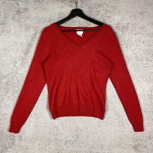 Jaclyn Smith Sweater Womens Large Red 2 Ply Cashmere V Neck Pullover Knit